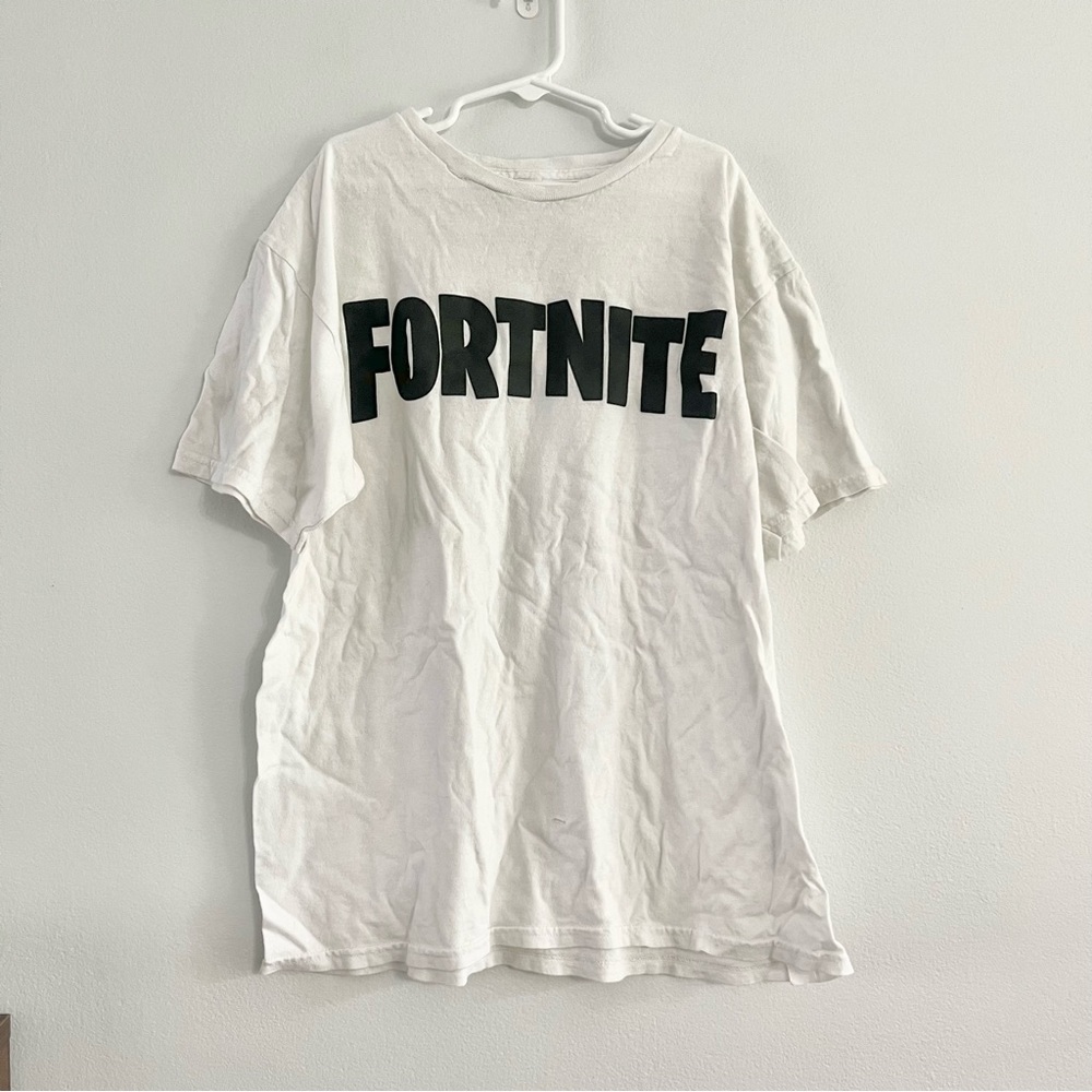 Fortnite Kids Tee Tshirt Black and White Youth Large 100% Cotton Read Note Large